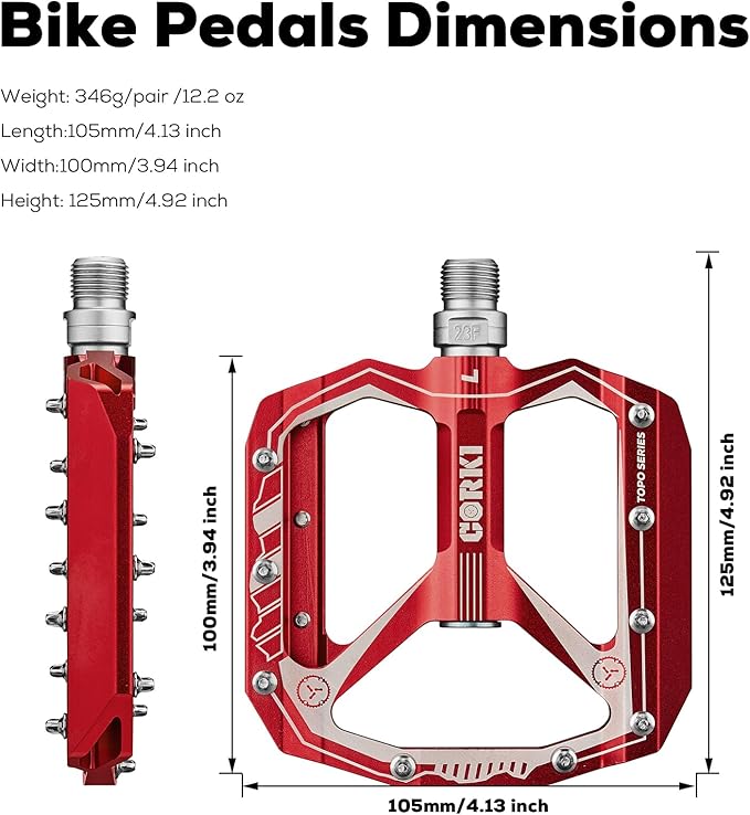 corki Extra Large Mountain Bike Pedals Flat, Aluminum Alloy MTB Pedals, Wide Platform Pedals 9/16"(Black Red Purple Green)