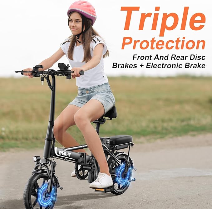 WERHY Electric Bike for Adults, 500W Motor, 22 MPH Max Speed Folding Ebike, 14" Electric Bicycles, Max 30/40 Miles Range (Pedal Assist Mode), Mini E Bikes