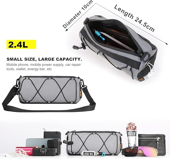 Rhinowalk Bike Handlebar Bag, Bicycle Front Bag Frame Storage Roll Bag Mountain Road Bikes Commuter Shoulder Bag Professional Cycling Accessories