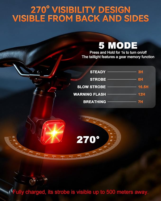 2026 New Bike Lights for Night Riding, 5000mAH Rechargeable Bicycle Lights Front and Rear, 11+5 Modes Bike Headlight & Tail Light Set, Super Bright Bike Front Lights, High Beam+Low Beam, Waterproof