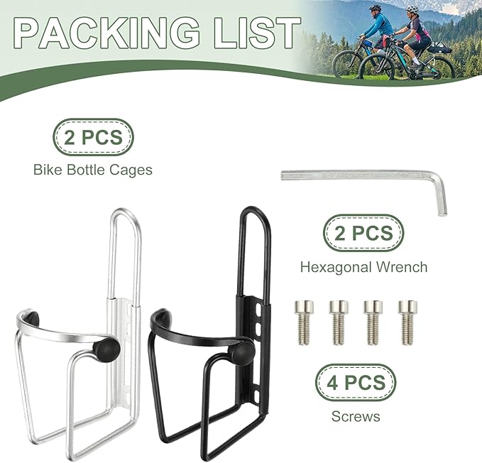 Water Bottle Cage, Bike Water Bottle Holder with Beads 2 Pack & Black/Silver