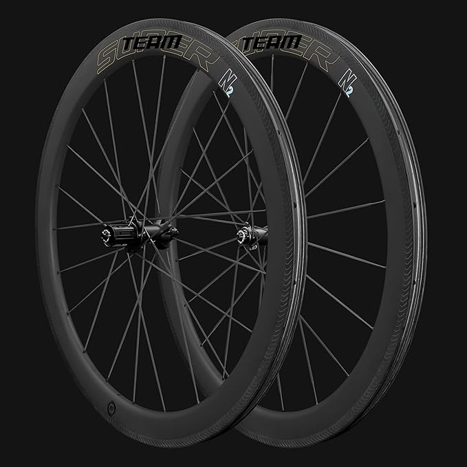 Superteam Carbon Wheelset 700c Rim V Brake 50mm Depth 25mm Width Road Bike Wheels Matte Finish, Tubeless Ready Support for 8-12 Speed Clincher & Tubeless