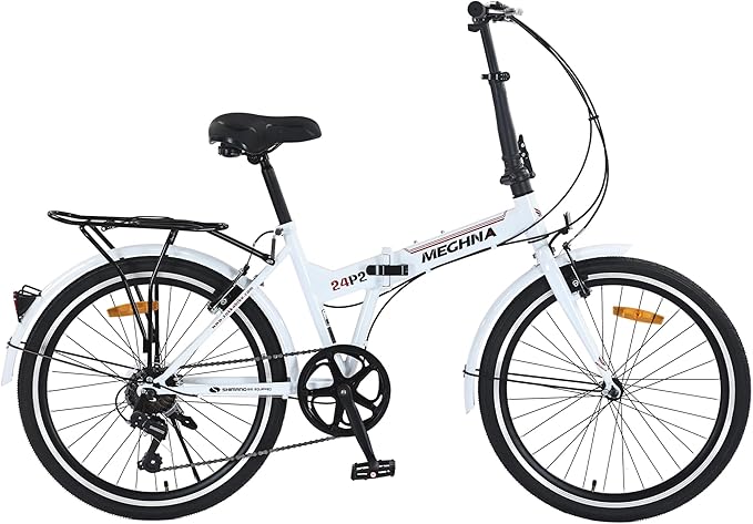 Folding City Commuter Bike for Adults, 24 Inch Bike 7 Speed Transmission System & Double V-Brakes Steel Light Weight Frame, Rear Carry Rack, for Men and WomenTeen, Quick Assembly in 20 Minutes