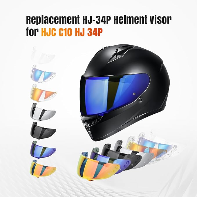 LKV HJ-34P Helment Visor Replacement - HJC C10 Motocycle Helmet Visor UV Protection Face Shield Compatible With HJ34P HJC C10 (Chrome Blue)
