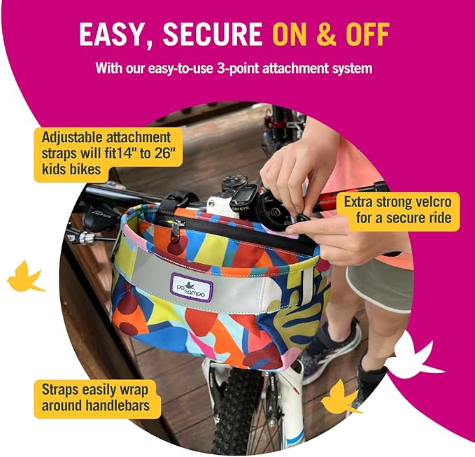 Po Campo Kids Bicycle Basket – Whoosh Bike Basket – Front Frame Handlebar Bag – Waterproof Fabric Bike Basket for Boys, Girls, Toddlers Bike or Scooter