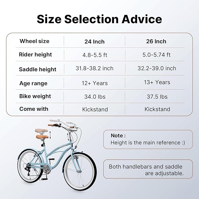 ACEGER Girls Beach Cruiser Bike for Kids 5-13 Years Old, 16" 18" 20" 24" Single Speed Kids Bicycle Included Coaster Brake, Front and Rear Reflectors, 24" 7 Speeds with Dual Brakes