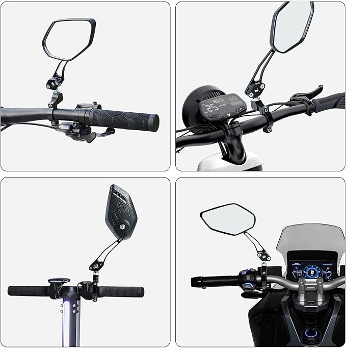2 Pack Bike Mirrors, 360°Rotatable HD Wide Angle Rear View Mirror - Universal Handlebar Accessories for Mountain/Road Bike, Scooter, E-Bike (Black)