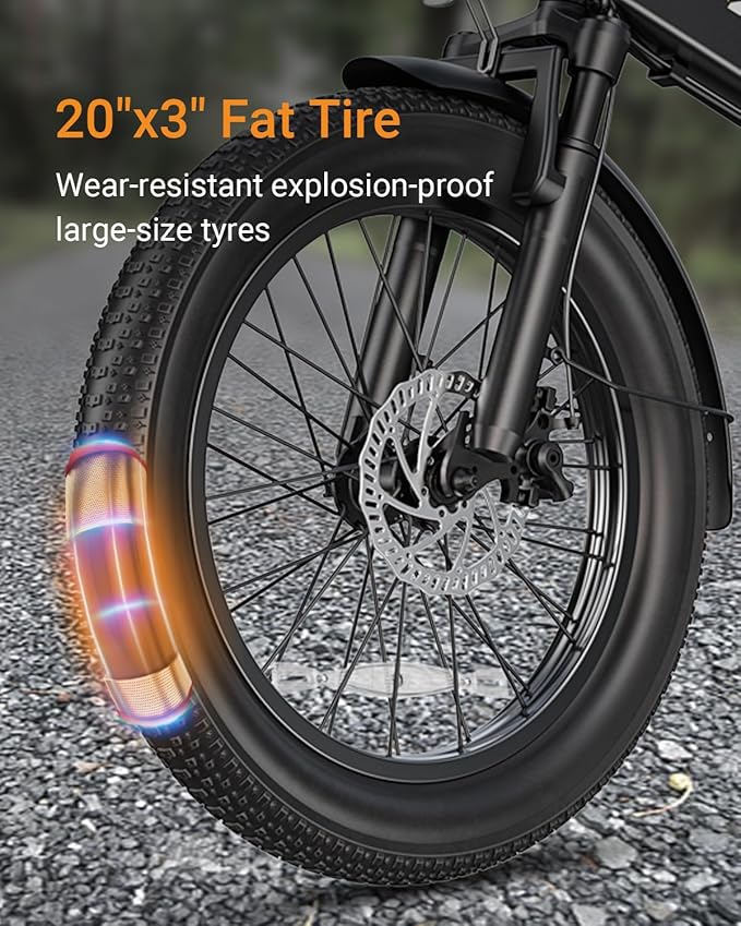 Folding Electric Bike, 48V 10.4AH Large Removable Battery E Bike, 28 MPH, 50 Miles Max Range, 20" Fat Tire Electric Bike for Adults, Adult Electric Bicycles for Commute