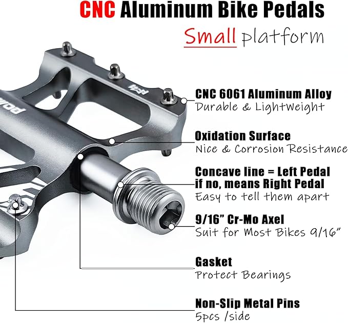 Youth MTB Mountain Bike Colored Pedals, Small Road Bike Pedals Womens MTB Flat Pedal, Kids BMX Pedals for Children's bicyle and Kid's Bike 9/16, CNC Aluminum Pedal w Cr-Mo Axel, 2Bearings,10Pins