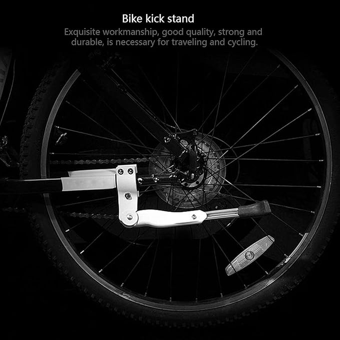 Keenso Kick Stand Stand, White Aluminum Alloy Bike Cycling Kick Stand Fits for 16" 20" 24" 26" Mountain Road Bike