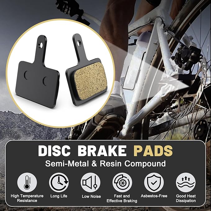4 Sets Bike Brake Pads, Universal Bicycle Brake Pads - Semi-Metallic Low-Noise Disc Brake Pads for MTB/Road Bikes, Ebike Brake Pads Compatible for Shimano MT200 MT400 MT500 M315 M355 M375 M395 M446
