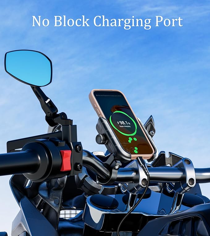 Kewig Motorcycle Phone Mount Holder with Aluminum Alloy Mounting Base, [1s Lock & Release] [Camera Friendly] Bike Handlebar Cellphone Mount for Bicycle Bike Scooter ATV, Fit 5.4-7.2" Smartphone