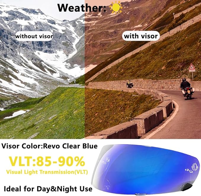 Qualifier DLX Helmet Visor,UV Protection Motorcycle Helmet Face Shield Compatible with Bell Qualifier DLX Mips/Qualifier/Star/Vortex/RS-1/RS-2/Revolver(Revo Clear Blue)