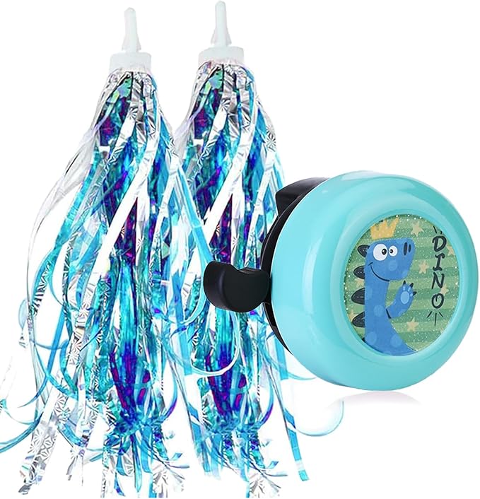 U-LIAN Kids Streamers and Bike Bell for Girls-1 Pack Flower Bicycle Bell with 2 Pack Handlebar Streamers Scooter Tassels for Children's Bike Accessories