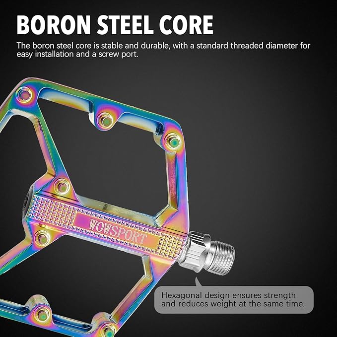 WOWSPORT MTB Pedals Mountain Bike Pedals Flat Lightweight Pedals with Anti-Skid Nails for Road Mountain BMX MTB Bike
