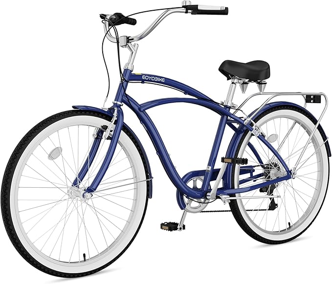 MOPHOTO 24" 26" Adult Bike 7-Speed Beach Cruiser Bike for Adults, Rear Rack, Fenders, Step-Through or Classic Frame