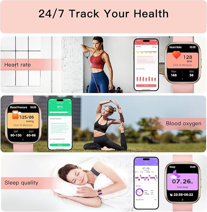 Smart Watches for Women Men Answer/Make Call, 1.85" Fitness Watch with 120+ Sports Modes, Heart Rate/Blood Oxygen/Activity Tracker, Pedometer, IP68 SmartWatch for iPhone Android Samsung (Pink, 1.85“)