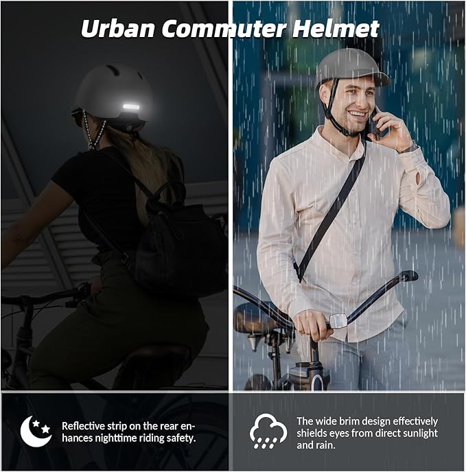 Shinmax Bike Helmet - Lightweight Adjustable Baseball Cap Style Cycling Helmet with Long Visor, Reflective Strip, for Urban Commuter, Mountain & Road Biking