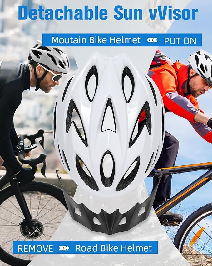 Zacro Adult Bike Helmet, Safety Certified Cycling Helmet for Men Women, Lightweight with Detachable Visor, Adjustable Dial Fit 58-65cm, for Road/Mountain/Commuting,White