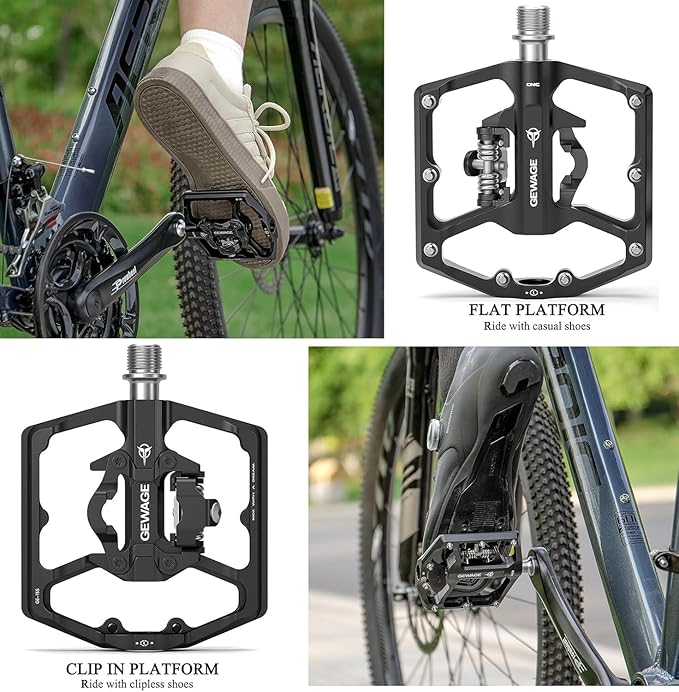 Mountain Bike Pedals- Dual Function Bicycle Flat Pedals and Clipless Pedals- 9/16" Platform Pedals Compatible with SPD for Road Mountain BMX Bike