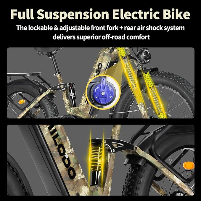 5000w Dual Motor Electric Bicycles, 60V Battery E-Bike with 45 MiIe P-Hour Electric Bike for Adults, 26 Fat Tire Hunting Ebike for All Terrain, Full Suspension Electric Ebike