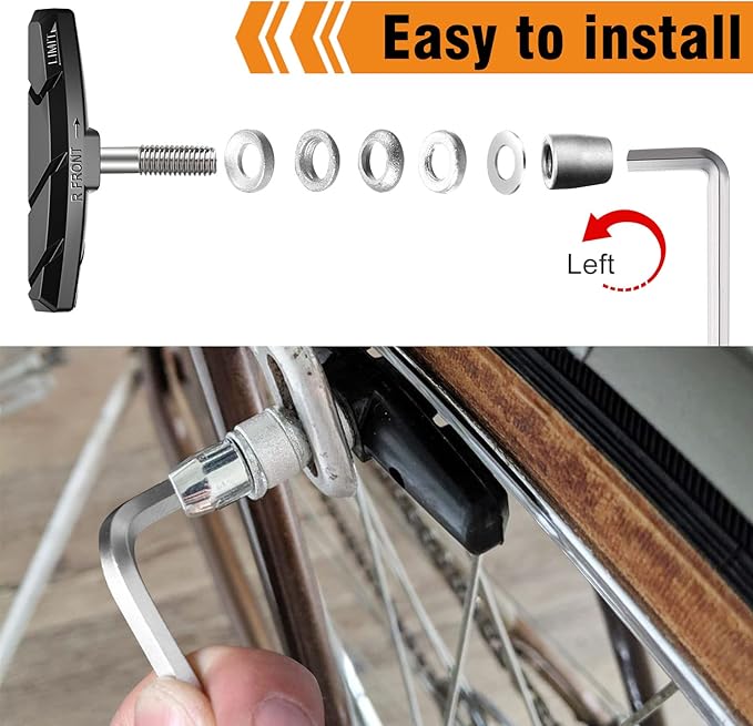 Alritz Bike Brake Pads Set, 4 Pairs Road Mountain Bicycle V-Brake Blocks Shoes with Hex Nut and Shims, No Noise No Skid, 70mm