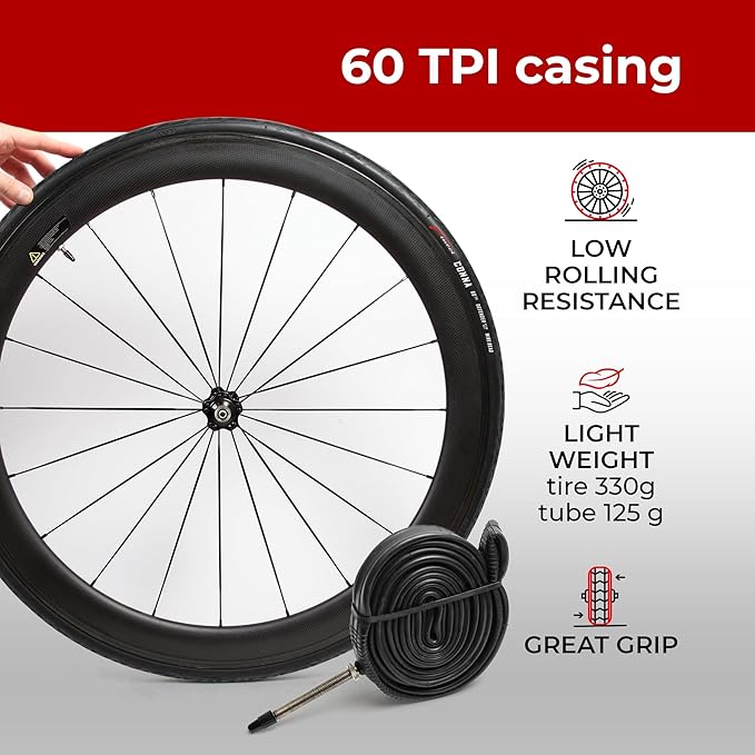 Fincci Conna Pair 700x23c Tires Road Bike 23-622 Foldable Bike Tire 60TPI with 1mm Antipuncture Protection for Cycling Racing Touring - Pack of 2 Bicycle Tires 700 x 23c