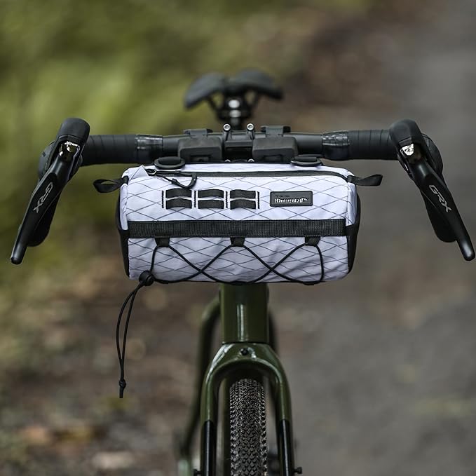 Rhinowalk Bike Handlebar Bag 2.8L Waterproof Front Tube Bag for Road, Gravel, and Mountain Bikes, Cylindrical EVA Frame Pack with Shoulder Strap (White)