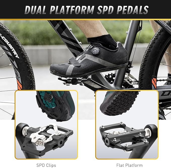 NAACOO Bike Pedals Dual Platform Compatible with Shimano SPD Mountain Clipless Pedals,3-Sealed Bearing Lightweight Bicycle Pedals for Outdoor Spin Exercise Peloton Fit Trekking Bike