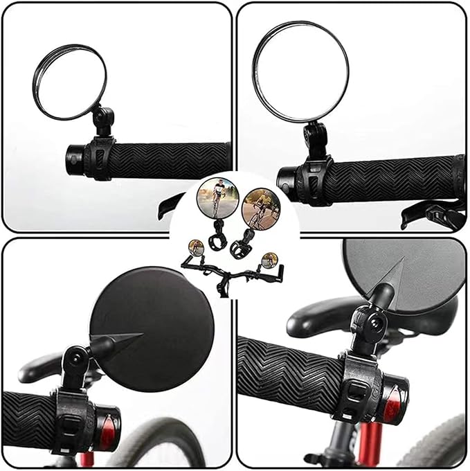 2Pcs Black Adjustable Rear View Mirror for Bikes, Safe Universal Rearview Mirror for Handlebars, Wide Angle Acrylic Convex Safety for Adult Bikes/Kids/Road/Mountain Bike