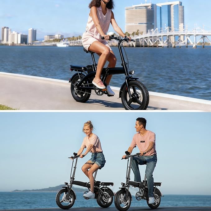 Electric Bike for Adults 500W Peak Motor, 14" Folding Ebike Max 23MPH, Electric Bicycle with 48V12AH Removable Battery, 35Mile PAS Range, Multi-Shock Absorption,UL 2849,Commuting Mini E Bikes