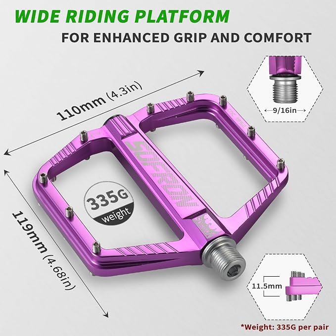 MTB Bike Pedals, Lightweight Mountain Bicycle Pedals for BMX/Road Bikes -Universal Aluminum Alloy Large Platform Pedal