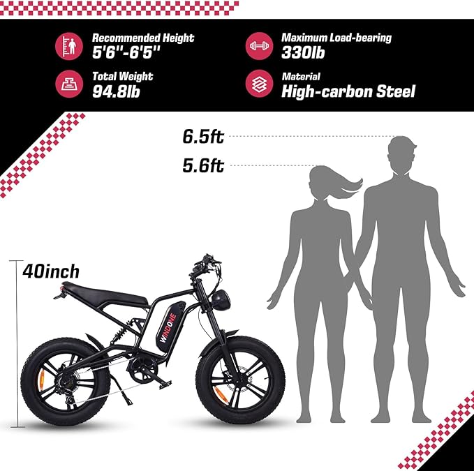 Windone E2 Electric Bike for Adults, Full Suspension, 48V13Ah Removable Battery, Up to 28MPH & 46.6 Miles (PAS), 1000W Ebike with All-Terrain 4.0" Fat Tires, Cruise Control, UL Certified, Moped E-Bike