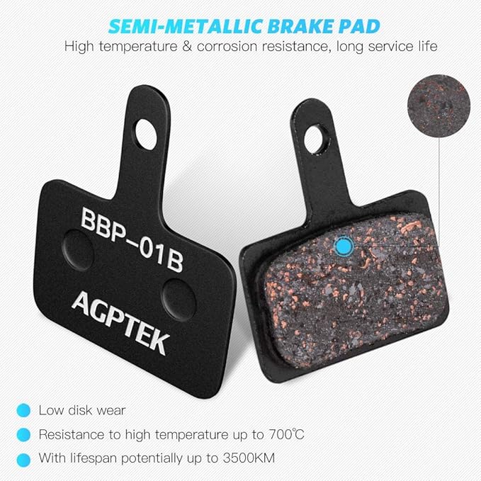 AGPTEK Bike Brake Pads, High-Performance Brake Pads, Disc Brake Pads & Spring (Semi-Metallic&Resin) for Mountain Bike Disc Brakes,Bike Pads Compatible with TRP Tektro Shimano Deore Br