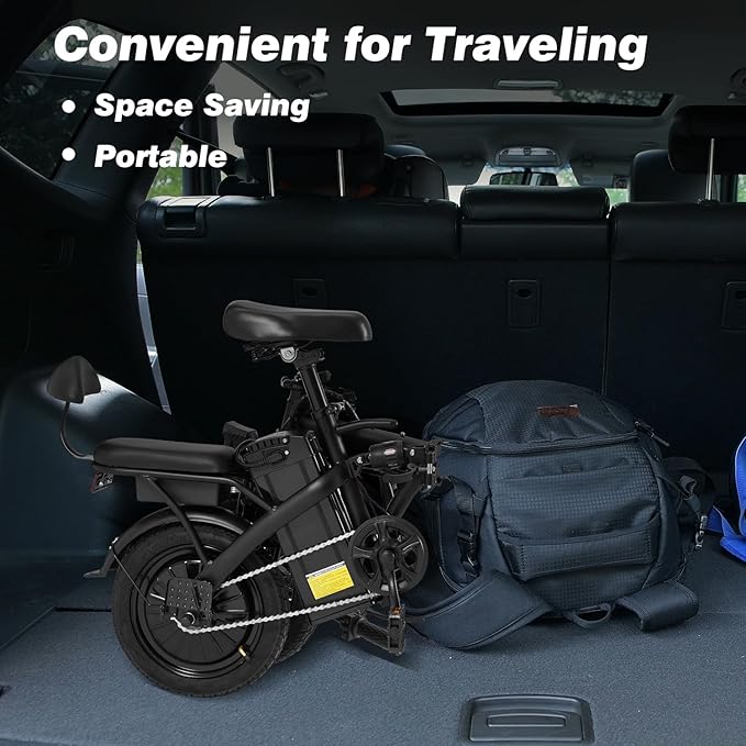Folding Electric Bike for Adult,14" Foldable Ebike with Passenger Seat Peak 500W Motor 18.6MPH 30+ Miles(MAX) E-Bike with 48V Removable Battery/Shock Absorber/LCD Display/USB Phone Holder/Front basket