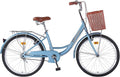 Beach Cruiser Bike for Women, 24 inch Adults Bicycle Single Speed, Bicycle for Women with Basket & Steel Rack, Women's Bike for Commuting, Step Through City Bike for Adults