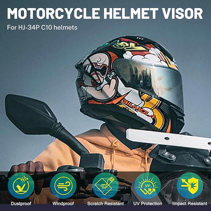 XINGWU Motorcycle Helmet Visor Replacement for Tinted C10 Helmet Visor with Anti-fog Rainproof Film UV Protection Face Shield (Deep Black)