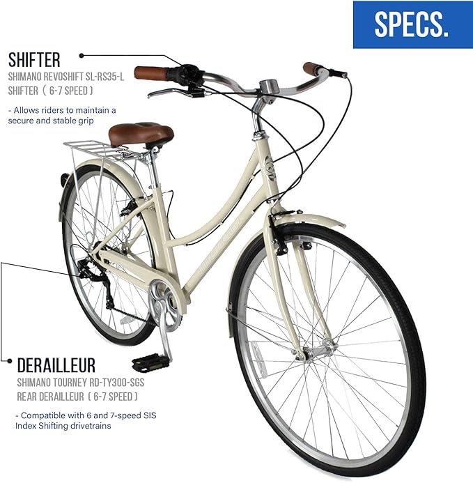 MICARGI 24/26 Inch Adult Cruiser Bicycle Hybrid Bike 1/7 Speeds Commuter Bike for Women, Men, Seniors,Step-Through or Step-Over Bike Steel Frame Multi Colors Style