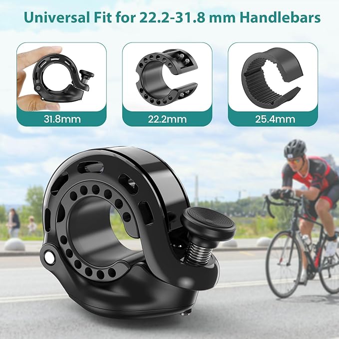 Bike Bell, Aluminum Alloy Bicycle Bells for Adults Kids Max 110 dB, Bike Horn Fit 22.2-31.8 mm Handlebar for Mountain Road Bike Scooter Ebike
