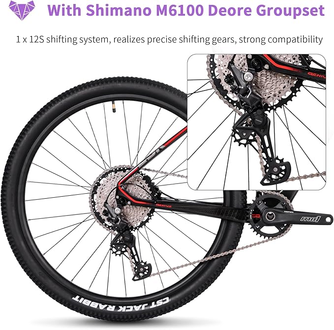 TRIFOX Carbon Fiber Mountain Bike,29er Carbon Mountain Bike with Shimano M6100 Deore Groupset 12-Speed,Carbon Fiber Frame,Hydraulic Fork 130mm Travel,/17/19 inch
