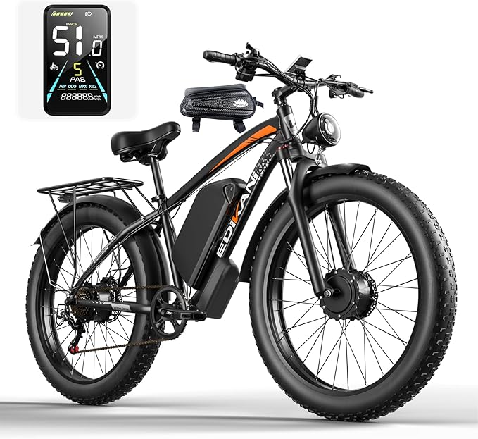 E Bikes for Adults Electric,51 MPH/48 MPH Fast Ebike Peak 5000W/3000W 32AH 52V 130 Miles Max, Dual Motor Electric Bike Fat Tire E Bike for Men, 26" Electric Bicycle for Snow Off-Road, Hydraulic Brakes