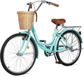 Betterland Beach Cruiser Bike for Women, 24/26 inch Hybrid Bike with Adjustable Seat, Womens Bike with Front Basket and Dual V-Brake, Step Through Comfort Bicycle for City Commuter