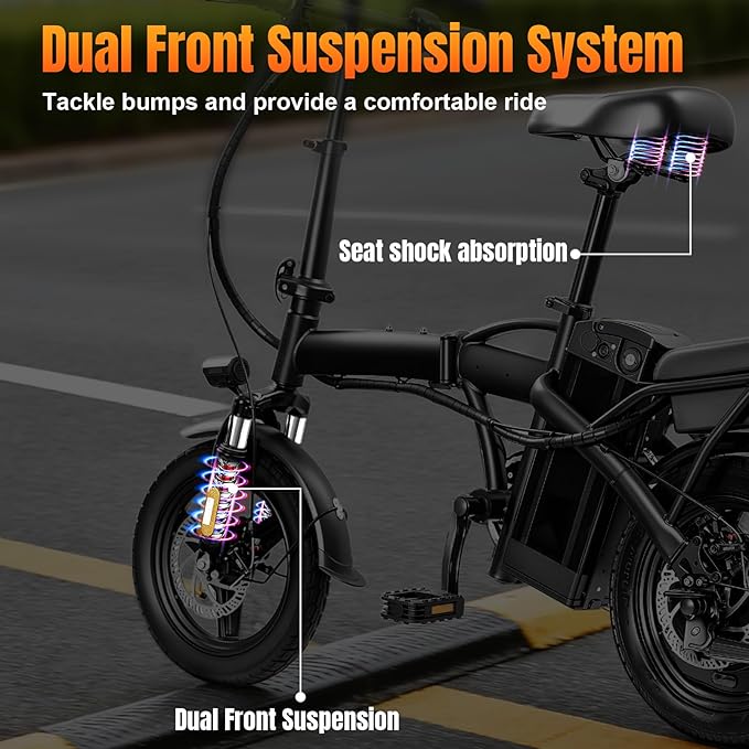 Foldable Electric Bike for Adults & Teens, 560W Brushless Motor 24MPH Ebikes, 32 Mile Range 48V 10Ah Battery, 3-Level Pedal Assist, 14" Tires Mini Folding Electric Bicycle, UL 2849 Certified