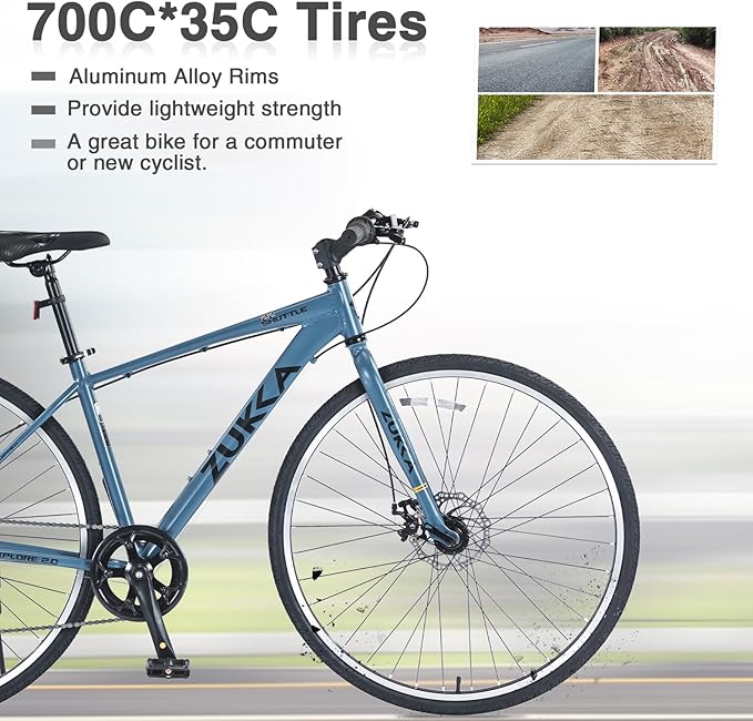 7-Speed Hybrid Road Bike - Aluminum Frame, Dual Disc Brakes, 700C Wheels - Unisex City Bike