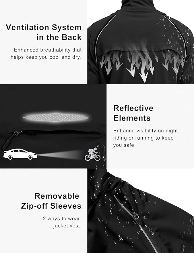 Little Donkey Andy Men's Quick-dry Running Jacket, Convertible UPF 50+ Cycling Jacket Windbreaker with Removable Sleeves