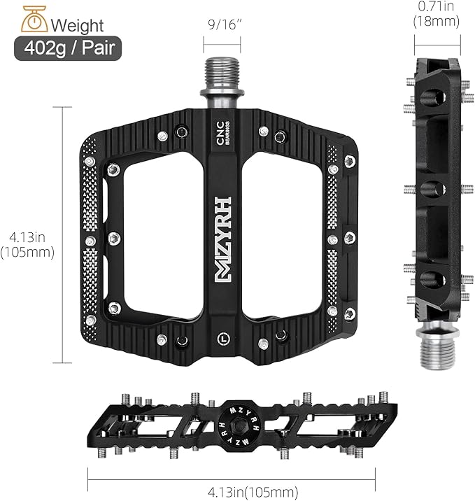 MZYRH Road/Mountain Bike Pedals MTB Pedals Bicycle Flat Pedals 3 Bearings 9/16” Aluminum Alloy Bicycle Platform Pedals for BMX MTB