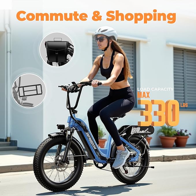 EUY Electric Bike for Adults with Peak 1500W Motor, 48V 20Ah Removable Battery Fast Ebike,Max 70Miles & 30MPH,20" x4.0 Fat Tire Commuting Electric Mountain Bike,7-Speed, Step-Thru Bicycle