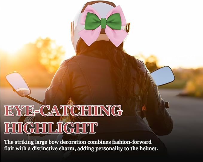 Bow Helmet Accessory, 8.07"x11.22" Stylish Motorcycle Helmet Bow Decoration for Women, Removable Cute Fashion Ribbon Bows Ornament for Motorcycle Scooter E-Bike Helmets (Pink+Green)