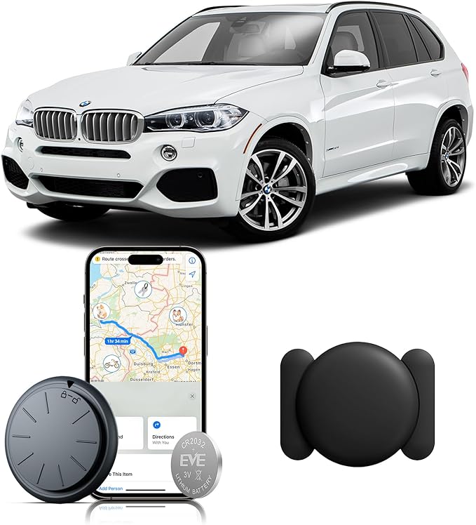 Car GPS Tracking Device for Vehicles, 1PCS Real Time GPS Tracker, Work with Find My (iOS Only),Hidden Mini GPS Tracker,No Monthly Fee (Black Tracker, Black Magnetic Case)