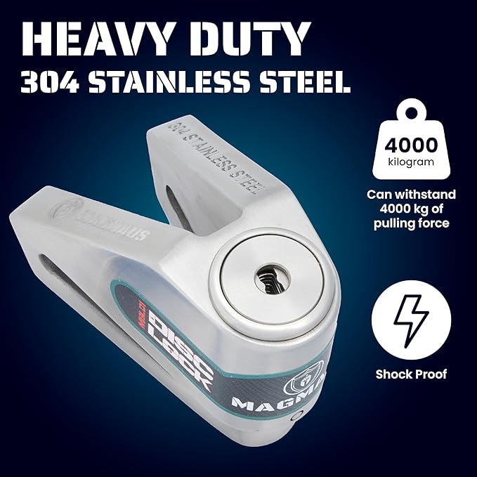 Magmaus® MBL01 [Never-Rust] Disc Brake Lock - [High Security] [304 Stainless Steel] - Weatherproof - Reminder Cable - Suitable for Motorcycles, Mopeds, Bikes